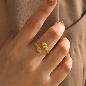 3/$35 18K Gold Plated Double Head Snake Adjustable Open Ring Statement Jewelry